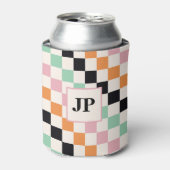 Rafraîchisseur Pour Canette Monogramme Retro Checkerboard personnalisé Monogra (Can devant)