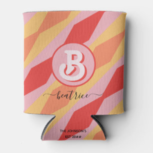 Rafraîchisseur Pour Canette Monogramme Rétro Hippie Années 70 Rose Géométrique