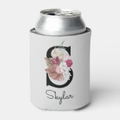 Rafraîchisseur Pour Canette Monogramme Rose Boho Girl Floral Initial S (Can devant)