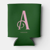 Rafraîchisseur Pour Canette Monogramme rose simple et élégant initial sur vert (Devant)