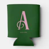 Rafraîchisseur Pour Canette Monogramme rose simple et élégant initial sur vert (Dos)