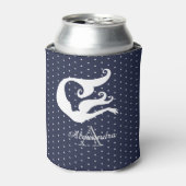 Rafraîchisseur Pour Canette Monogramme sirène blanche sur bleu marine (Can devant)