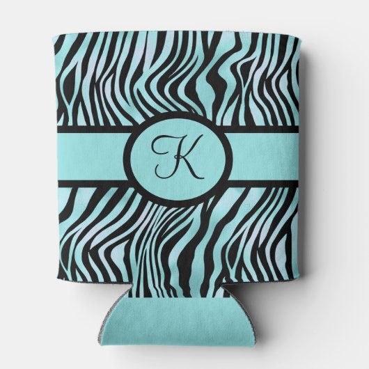 Rafraîchisseur Pour Canette Monogramme Zebra imprimé noir et Turquoise Turquoi (Dos)