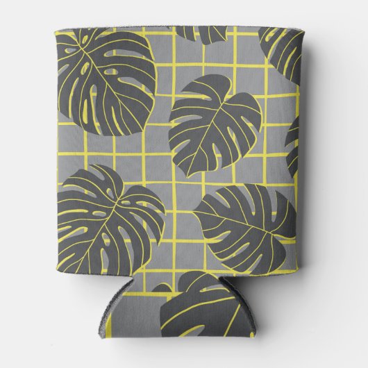 Rafraîchisseur Pour Canette Monstera Feuilles : Jaune-Gris moderne Abstrait (Devant)