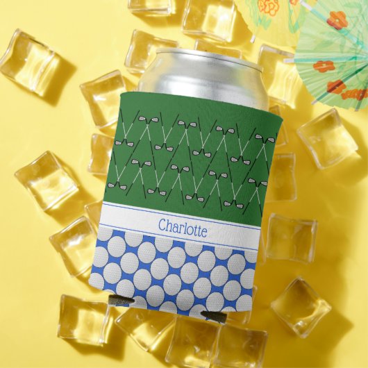Rafraîchisseur Pour Canette Motif à thème de golf nom personnalisé vert bleu (Été in situ)