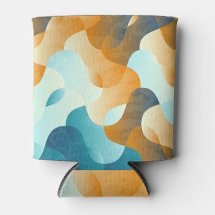 Rafraîchisseur Pour Canette motif à vague vintage, bleu et marron.