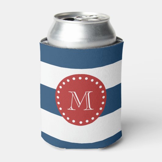 Rafraîchisseur Pour Canette Motif bleu bleu blanc, Monogramme rouge (Can devant)