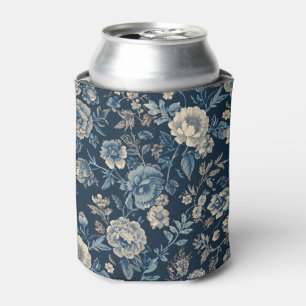 Rafraîchisseur Pour Canette Motif botanique floral vintage bleu marine