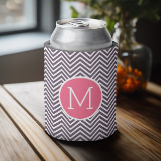 Rafraîchisseur Pour Canette Motif Chevron avec Monogramme - rose violet