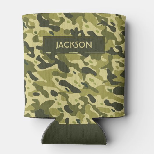 Rafraîchisseur Pour Canette Motif de camouflage vert tendance avec nom (Dos)