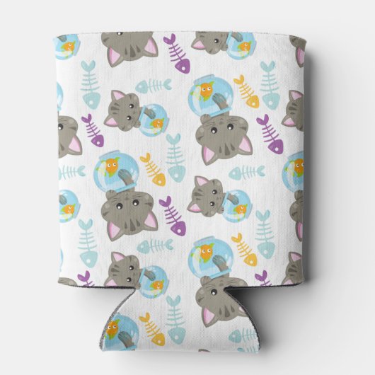 Rafraîchisseur Pour Canette Motif De Chats, Chats Mignons, Chatons, Poisson (Dos)