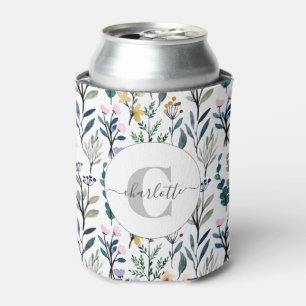 Rafraîchisseur Pour Canette Motif de fleurs sauvages à l'aquarelle Boho Monogr