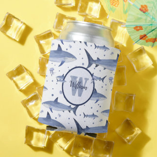 Rafraîchisseur Pour Canette Motif de requin 🦈 Nom + Aquarelle Monogramme