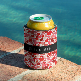 Rafraîchisseur Pour Canette Motif Des Coeurs, Coeurs Rouges, Amour, Votre Nom