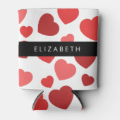 Rafraîchisseur Pour Canette Motif Des Coeurs, Coeurs Rouges, Votre Nom (Devant)