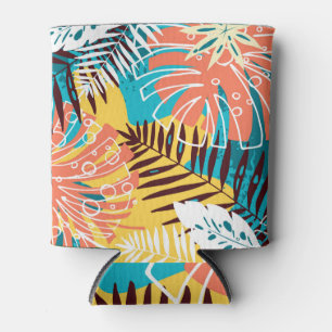 Rafraîchisseur Pour Canette Motif feuille de la jungle tropicale colorée.