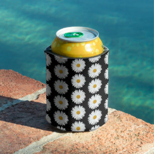 Rafraîchisseur Pour Canette Motif floral de marguerite blanche sur fond noir