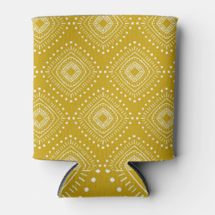 Rafraîchisseur Pour Canette Motif géométrique ethnique : jaune doré, blanc