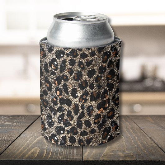 Rafraîchisseur Pour Canette Motif Léopard Brun Noir Or Paillettes Luxe