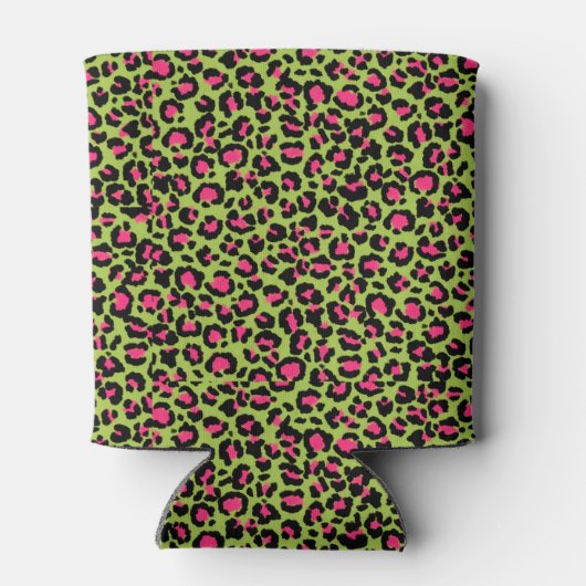 Rafraîchisseur Pour Canette Motif léopard en framboise sur Lime Green (Dos)