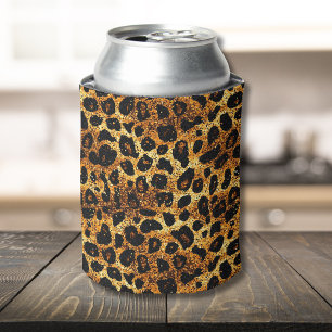 Rafraîchisseur Pour Canette Motif Léopard Marron Doré Pailleté Luxe