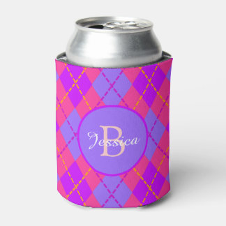 Rafraîchisseur Pour Canette Motif monogramme argyle rose et bleu vif