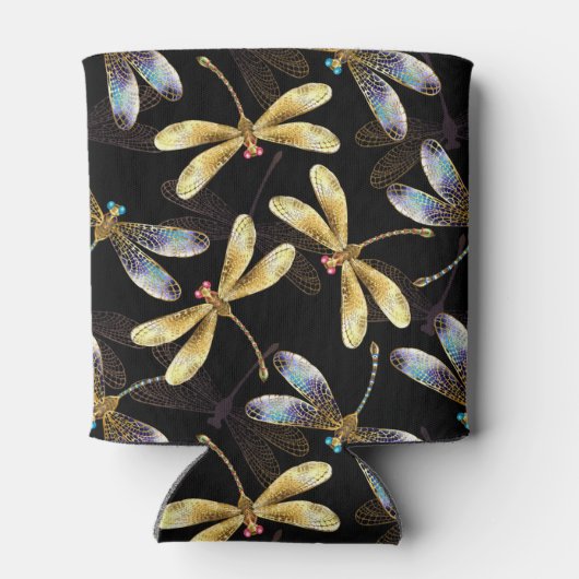 Rafraîchisseur Pour Canette Motif sans couture avec libellules d'or (Dos)