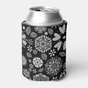 Rafraîchisseur Pour Canette Motif sans couture d'art floral rétro noir et gris