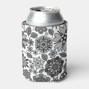 Rafraîchisseur Pour Canette Motif sans couture d'art floral rétro noir gris bl