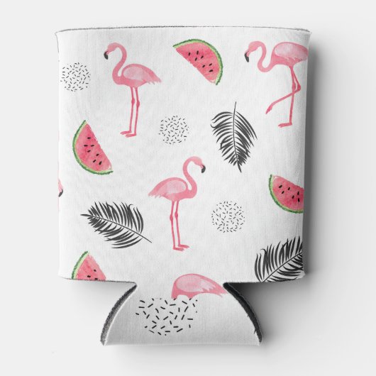 Rafraîchisseur Pour Canette Motif tropical aux flamants roses. (Devant)