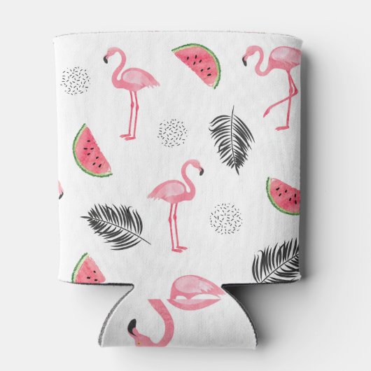 Rafraîchisseur Pour Canette Motif tropical aux flamants roses. (Dos)