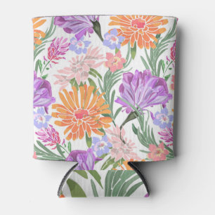 Rafraîchisseur Pour Canette Motif vintage fleuri, fleurs colorées.