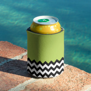 Rafraîchisseur Pour Canette Motif Zigzag noir et blanc, Chevron, Vert