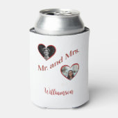 Rafraîchisseur Pour Canette Mr. and Mrs. Custom Last Name Photo Double Hearts  (Can devant)