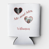 Rafraîchisseur Pour Canette Mr. and Mrs. Custom Last Name Photo Double Hearts  (Devant)