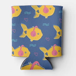 Rafraîchisseur Pour Canette Music Fishes : Motif Vintage de dessin animé.