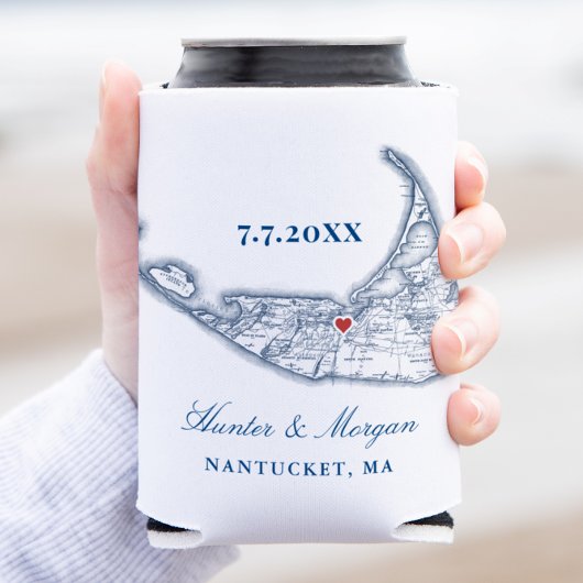 Rafraîchisseur Pour Canette Nantucket Map Marine Blue Wedding Favor Possesseur