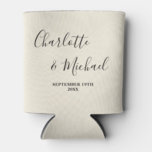 Rafraîchisseur Pour Canette Natural White Script Minimalist Wedding (Devant)
