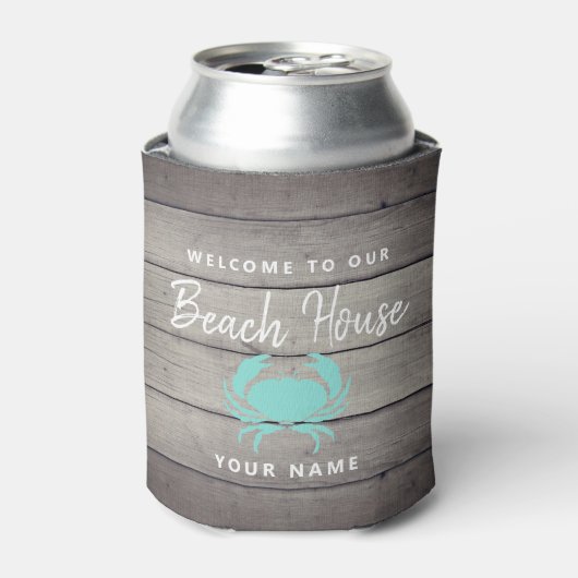 Rafraîchisseur Pour Canette Nautical Beach House Crabe Turquoise rustique Pers (Can devant)