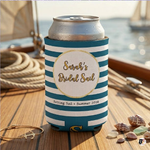 Rafraîchisseur Pour Canette Nautical Bleu Rayures Mariée Voile Enterrement de
