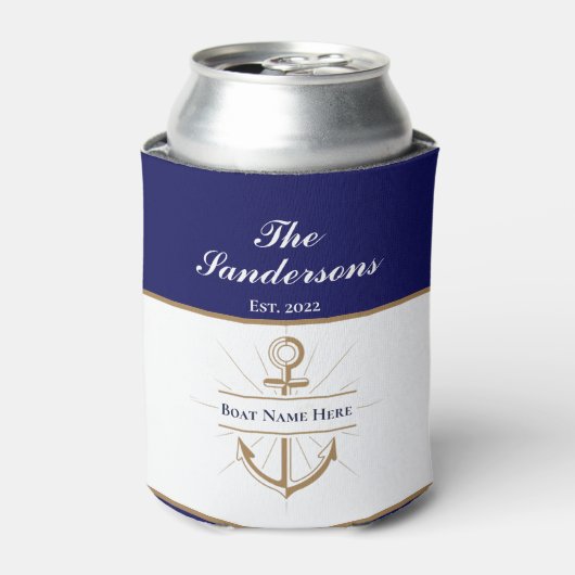 Rafraîchisseur Pour Canette Nautical Modern Bold Blue Ancre Nom du bateau (Can devant)