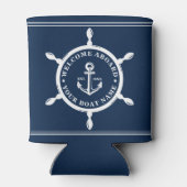Rafraîchisseur Pour Canette Nautical Navy Blue Welcome Aboard Nom du bateau An (Dos)