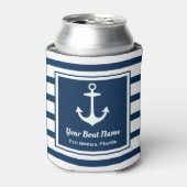Rafraîchisseur Pour Canette Nautical Navy Blue Welcome Aboard Nom du bateau An (Can devant)
