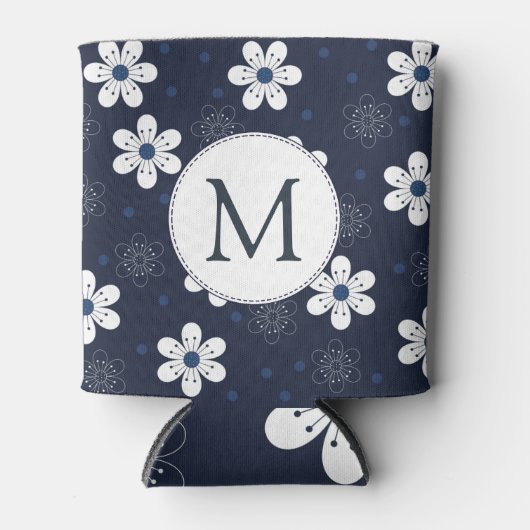 Rafraîchisseur Pour Canette Navy Blue Pretty Floral Monogram (Devant)
