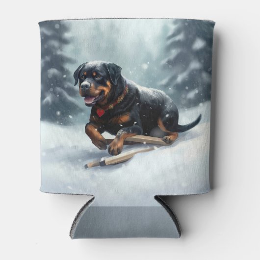 Rafraîchisseur Pour Canette Neige de Noël Rottweiler hiver Oreiller (Devant)