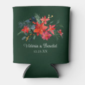 Rafraîchisseur Pour Canette Noël Poinsettia Élégant Mariage Floral Vert (Devant)