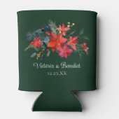 Rafraîchisseur Pour Canette Noël Poinsettia Élégant Mariage Floral Vert (Dos)