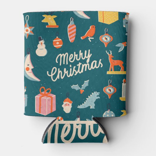 Rafraîchisseur Pour Canette Noël Vintage : Illustration Festive. (Devant)