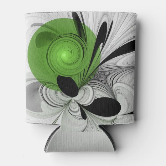 Rafraîchisseur Pour Canette Noir Abstrait et blanc avec art fractal vert (Devant)