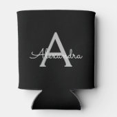 Rafraîchisseur Pour Canette Noir Argent moderne Script Girl Monogramme Nom (Dos)